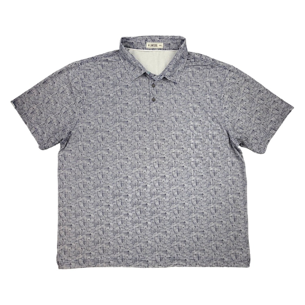 Linksoul Mens XXL Polo Shirt Navy White Geometric Print Golf Short Sleeve